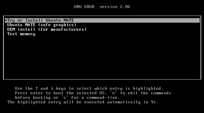 Ubuntu MATE initial screen