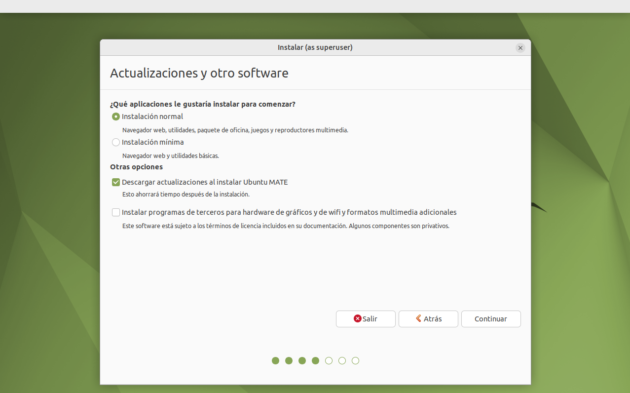 Opciones de actualización