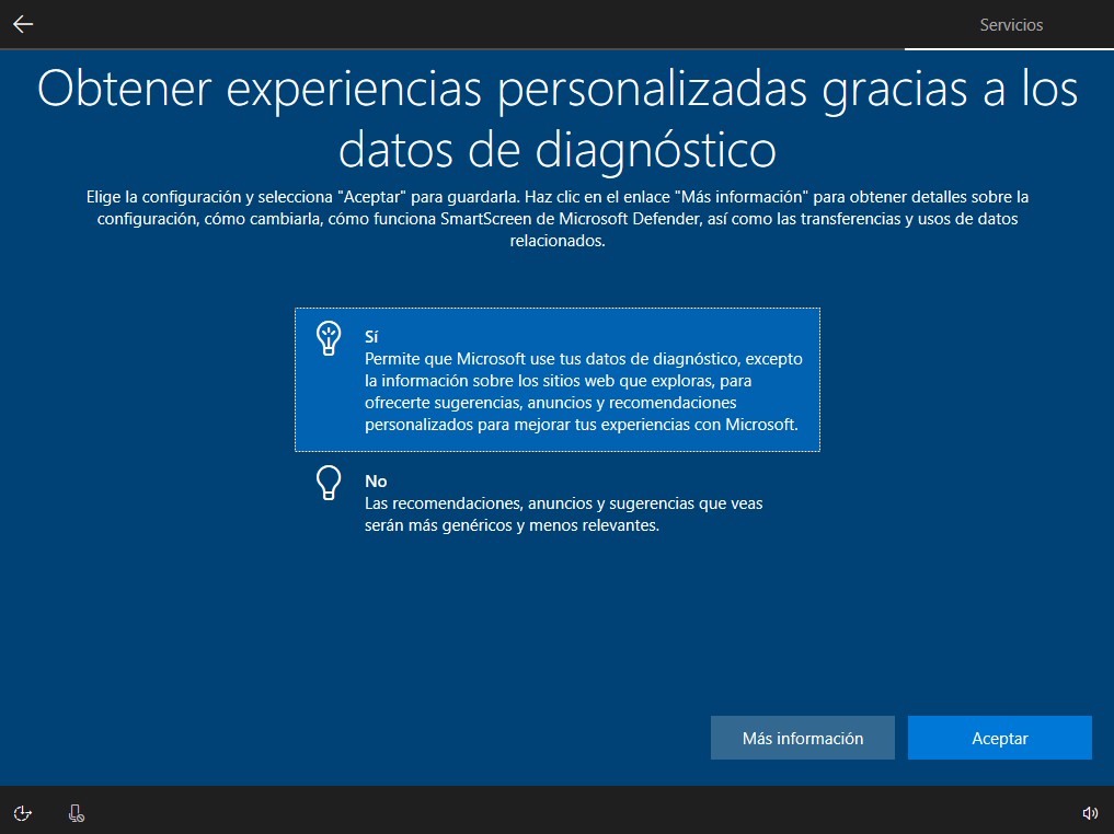Pantalla de bienvenida
